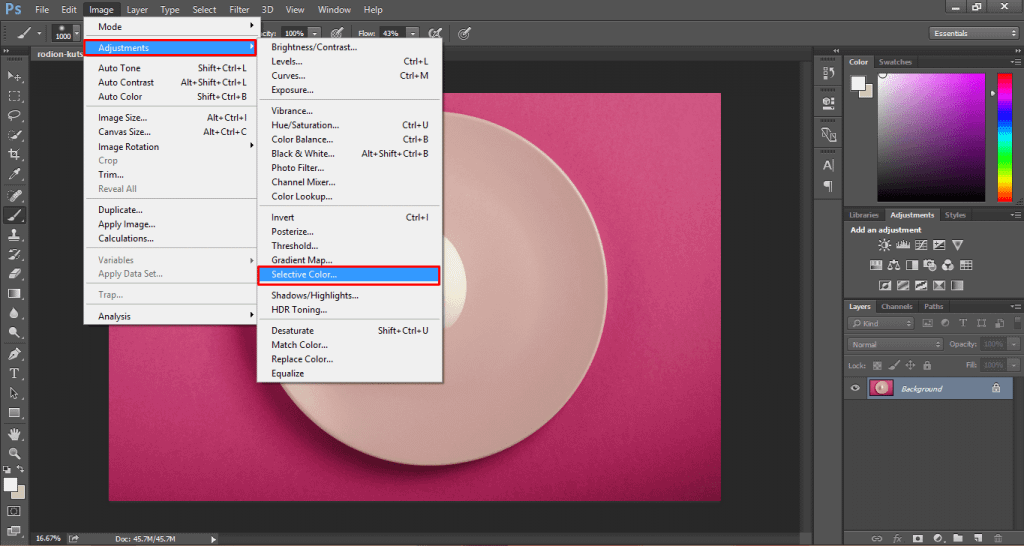 How to change background color in photoshop 23